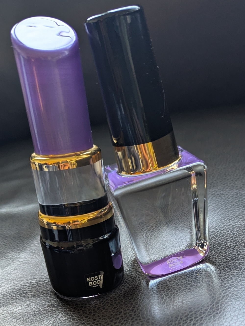 Kosta Boda Swedish Crystal Glass Purple Nail Polish & Lipstick Home Decor Set